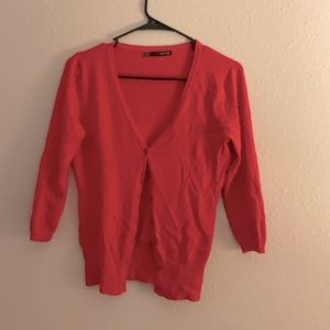 Bright pink 3/4 sleeve button up sweater. Maurices. Small
